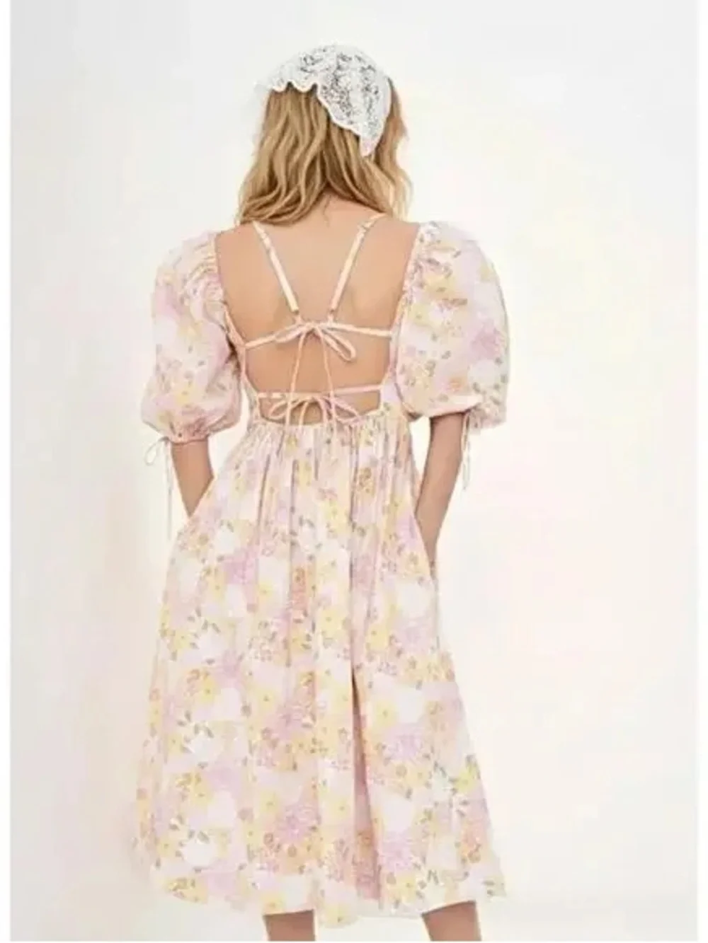 Love & Lemons Carrie Midi Dress Floral Corset Puff Sleeve Cottagecore coquette